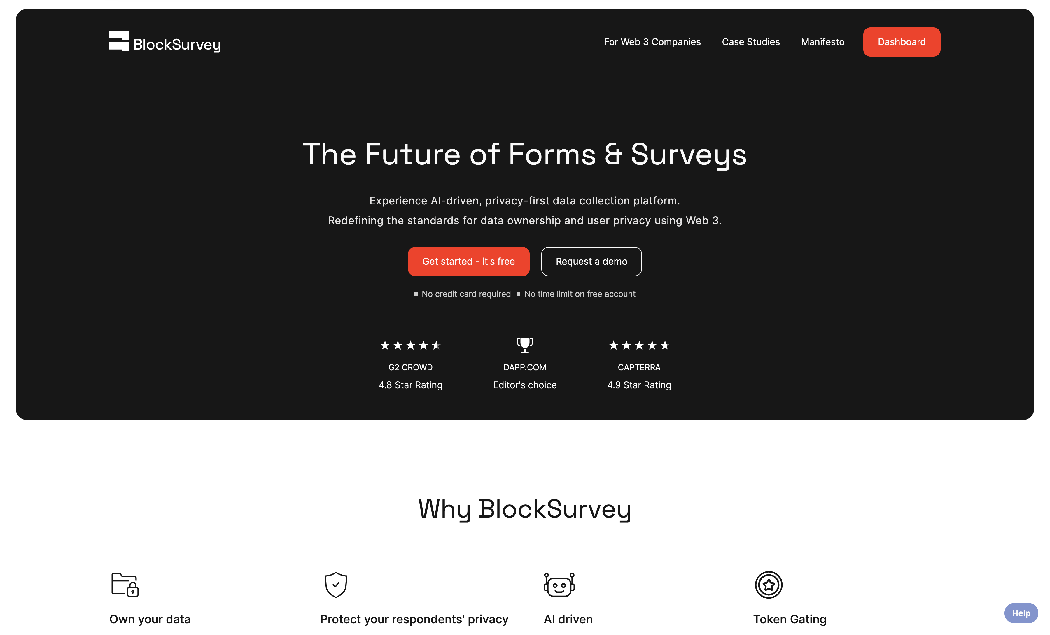 Screenshot of Blocksurvey homepage