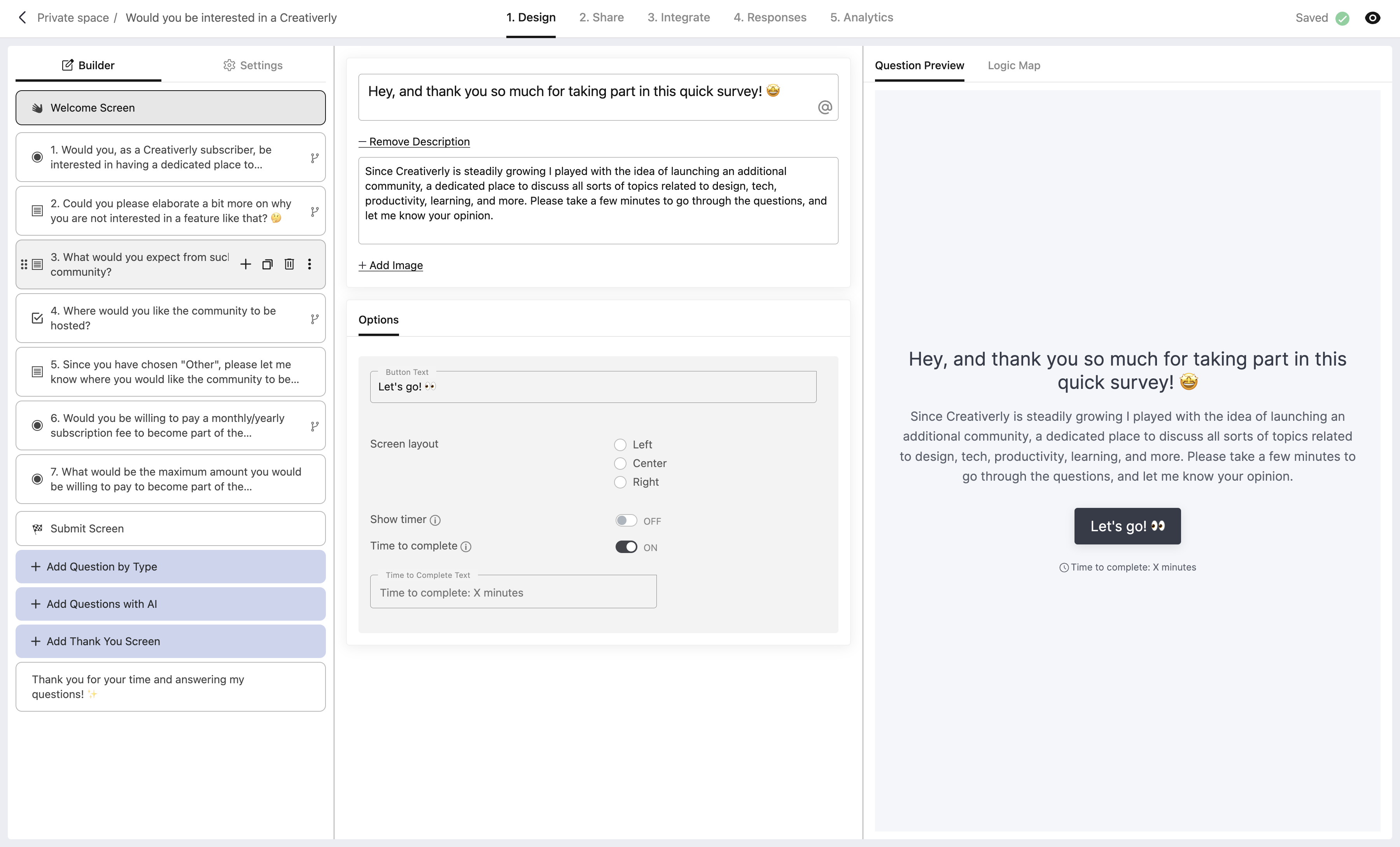 Screenshot of Blocksurveys editor interface